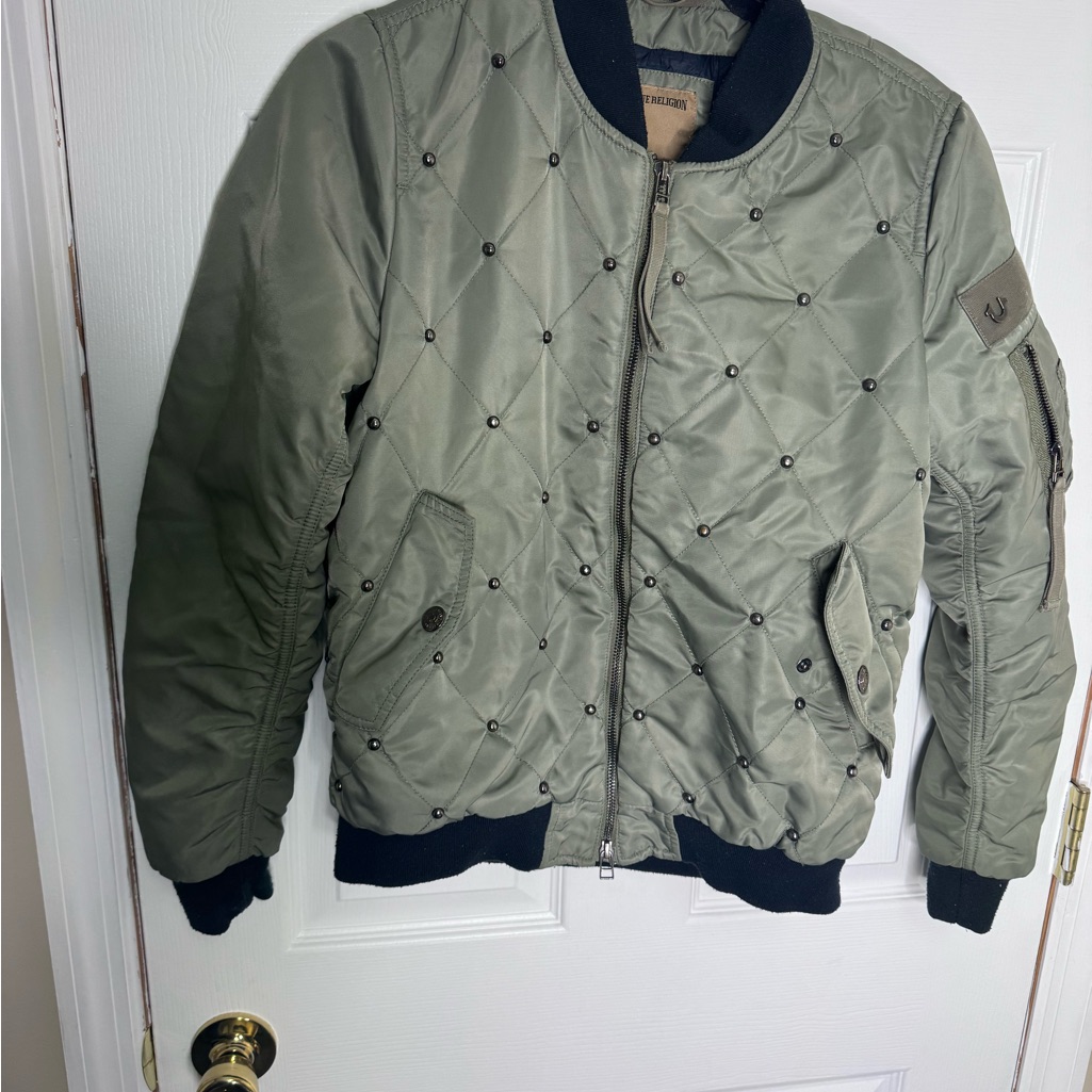 True Religion Quilted Bomber Jacket - Olive